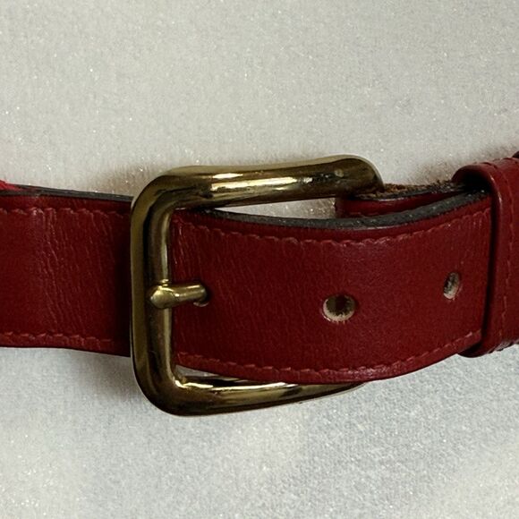 VINTAGE 80s Lacoste Belt Men Size 36 Red Leather Cotton Elastic Stretch Preppy - Picture 7 of 16